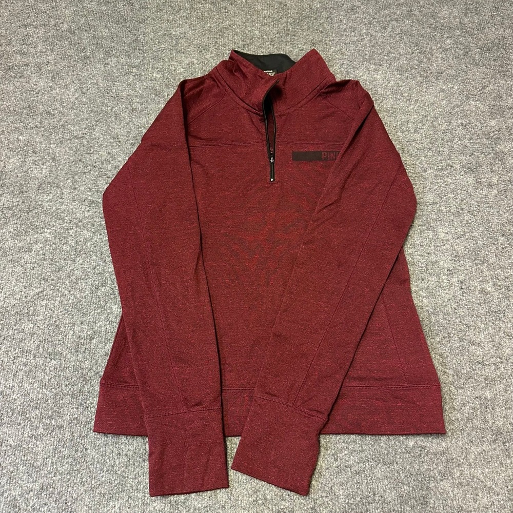PINK Pullover Womens Size M Maroon Heathered Quarter Zip Thumbhole Athletic Top